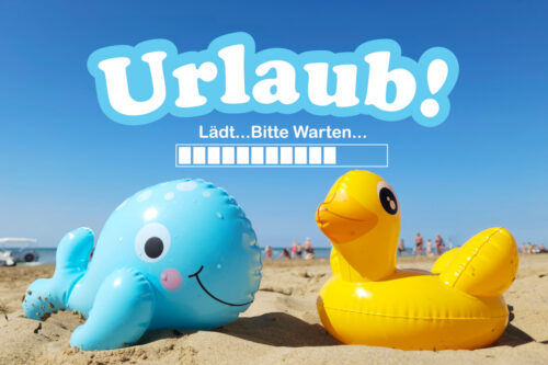 Urlaub Bilder Strandszene mit aufblasbaren Schwimmtieren
